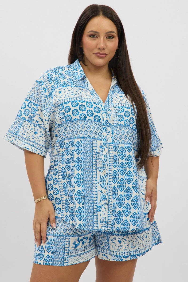 White Boho Relaxed Shirt Short Sleeve Linen Blend 3 White Boho Relaxed Shirt Short Sleeve Linen Blend - Image 3