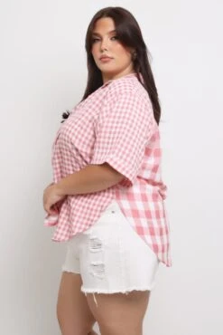 Pink Check Relaxed Shirt Short Sleeve Mixed Check -You And All Fashion Store cwc1466cax 47r check 3
