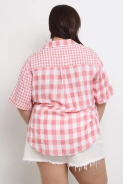 Pink Check Relaxed Shirt Short Sleeve Mixed Check -You And All Fashion Store cwc1466cax 47r check 4