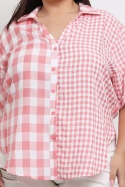 Pink Check Relaxed Shirt Short Sleeve Mixed Check -You And All Fashion Store cwc1466cax 47r check 5