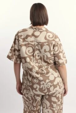 Beige Abstract Relaxed Shirt Short Sleeve Linen Blend -You And All Fashion Store cwc1466jax 47r abstract 5