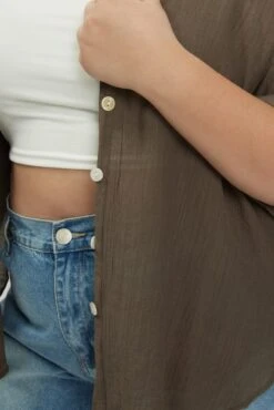 Brown Textured Shirt Short Sleeve -You And All Fashion Store cwc1466qax 47rb mushroom 6