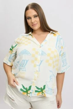 Yellow Abstract Relaxed Shirt Short Sleeve