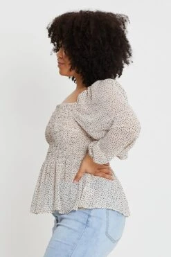 Polka Dot Long Sleeve Shirred Black Spot Top -You And All Fashion Store cwc15331 52l polka dot 4 1