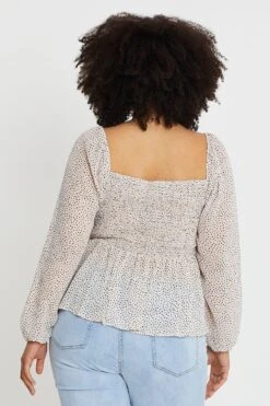 Polka Dot Long Sleeve Shirred Black Spot Top -You And All Fashion Store cwc15331 52l polka dot 5 1