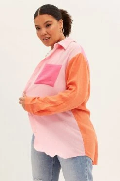 Multi Relaxed Shirts Long Sleeve Colour Block Longline -You And All Fashion Store cwc1596a 38r multi 3