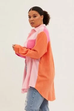 Multi Relaxed Shirts Long Sleeve Colour Block Longline -You And All Fashion Store cwc1596a 38r multi 4