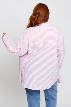 Stripe Oversized Shirt -You And All Fashion Store cwc1642 10l stripe pink 5
