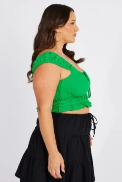 Green Crop Top Short Sleeve Ruched -You And All Fashion Store cwc1670 47rb green 4