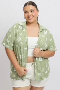 Green Abstract Relaxed Shirt Short Sleeve -You And All Fashion Store cwc1676ahx 47rb abstract 3