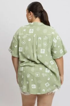 Green Abstract Relaxed Shirt Short Sleeve -You And All Fashion Store cwc1676ahx 47rb abstract 5