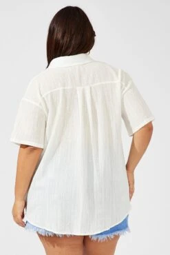 White Relaxed Shirt Short Sleeve Textured -You And All Fashion Store cwc1676b 47rb white 5