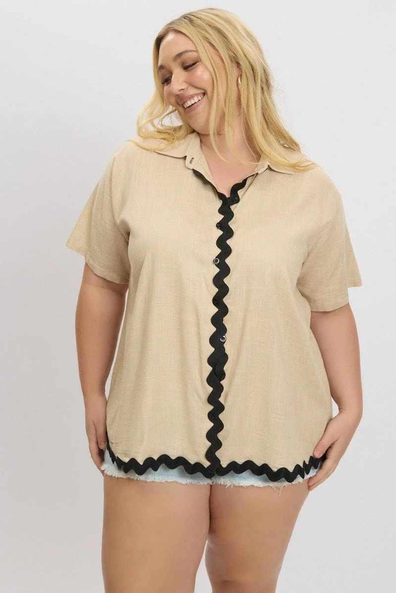 Beige Ric Rac Shirt Short Sleeve Linen Blend 1 Beige Ric Rac Shirt Short Sleeve Linen Blend