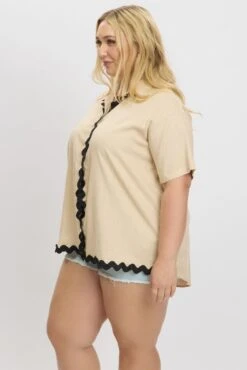 Beige Ric Rac Shirt Short Sleeve Linen Blend 9 Beige Ric Rac Shirt Short Sleeve Linen Blend -You And All Fashion Store cwc1676lx 47rb beige 4