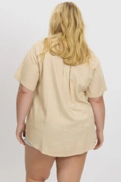 Beige Ric Rac Shirt Short Sleeve Linen Blend 10 Beige Ric Rac Shirt Short Sleeve Linen Blend -You And All Fashion Store cwc1676lx 47rb beige 5