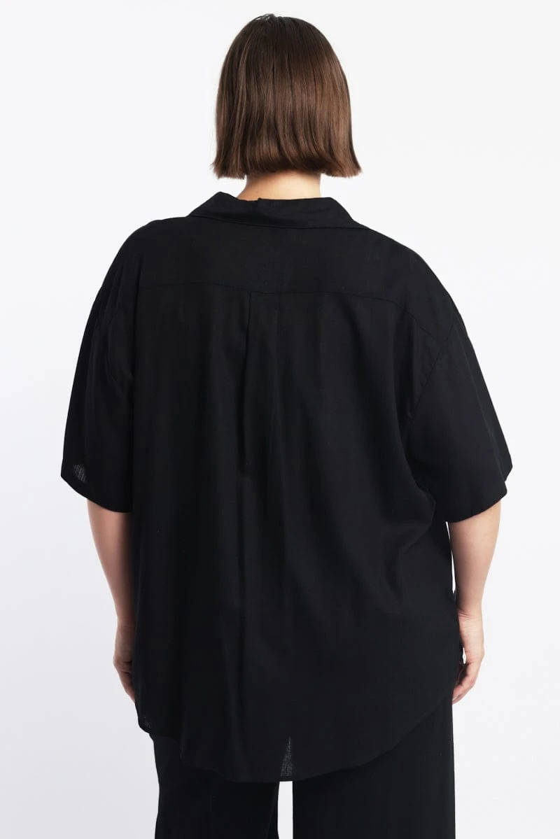 Black Ric Rac Shirt Short Sleeve Linen Blend 4 Black Ric Rac Shirt Short Sleeve Linen Blend - Image 4