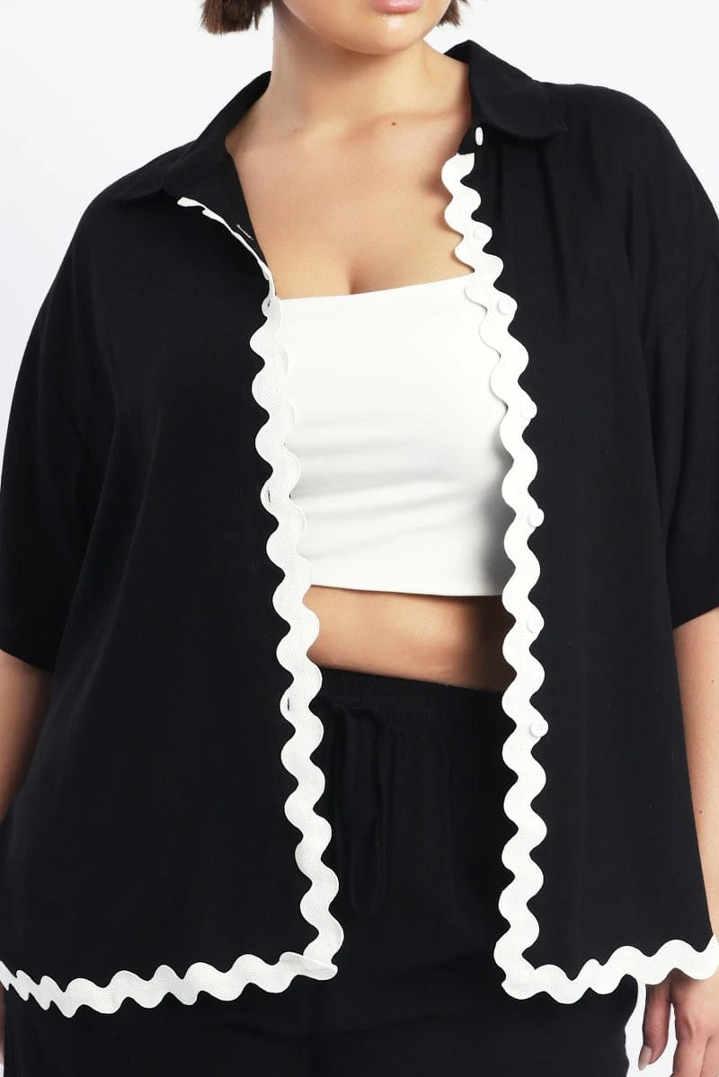 Black Ric Rac Shirt Short Sleeve Linen Blend 5 Black Ric Rac Shirt Short Sleeve Linen Blend - Image 5