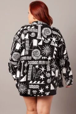 Abstract Relaxed Shirt Long Sleeve Linen Blend -You And All Fashion Store cwc1696hx 47rb abstract 5