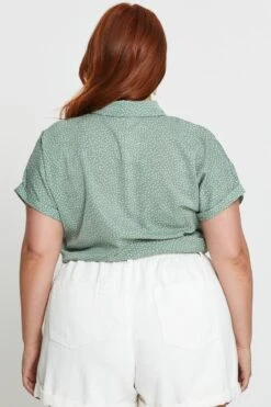 Geo Print Shirt Short Sleeve Tie Front -You And All Fashion Store cwc17591a 81lb polka dot 5