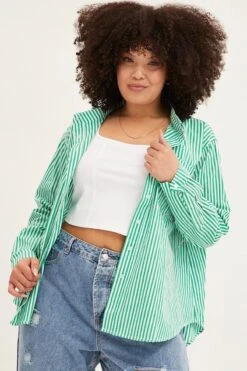 Green Stripe Oversized Shirts Button Through -You And All Fashion Store cwc2110d 34r stripe 1