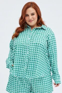 Green Geo Relaxed Shirt Long Sleeve -You And All Fashion Store cwc2110jx 34rb geo 3