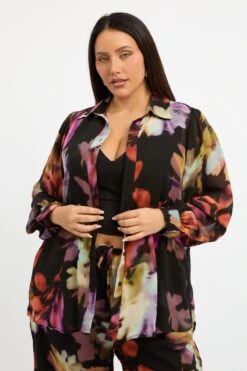 Multi Abstract Shirt Long Sleeve Chiffon -You And All Fashion Store cwc2112d 10rb abstract 2