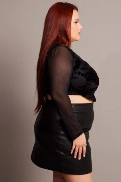 Black Crop Top Long Sleeve Mesh -You And All Fashion Store cwc2162 35r black 4