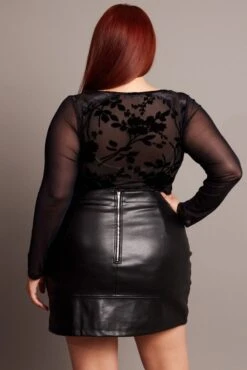 Black Crop Top Long Sleeve Mesh -You And All Fashion Store cwc2162 35r black 5