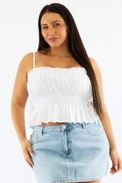 White Ditsy Cami Crop Top Ruched Side Tie -You And All Fashion Store cwc2252e 10r ditsy 3