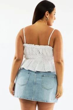 White Ditsy Cami Crop Top Ruched Side Tie -You And All Fashion Store cwc2252e 10r ditsy 5