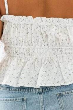 White Ditsy Cami Crop Top Ruched Side Tie -You And All Fashion Store cwc2252e 10r ditsy 6