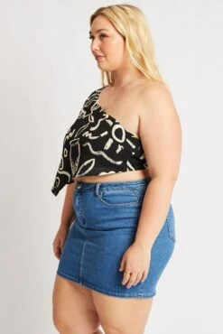 Black Abstract Scarf Top One Shoulder -You And All Fashion Store cwc2258ex 47rb abstract 4