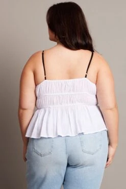 White Cami Top Sleeveless Contrast Ribbon -You And All Fashion Store cwc2291 10r white 5