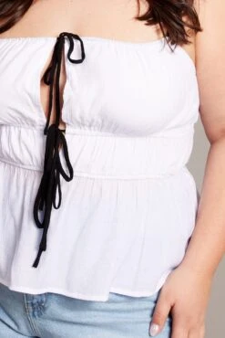 White Cami Top Sleeveless Contrast Ribbon -You And All Fashion Store cwc2291 10r white 6