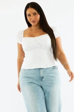 White Sweet Heart Top Short Sleeve Button Front -You And All Fashion Store cwc2294 122r white 3