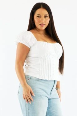 White Sweet Heart Top Short Sleeve Button Front -You And All Fashion Store cwc2294 122r white 4