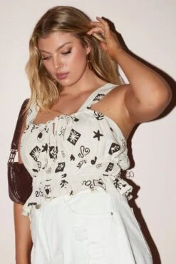 Beige Abstract Tie Front Crop Top -You And All Fashion Store cwc2333a 35r abstract 4