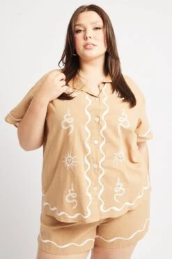 Beige Relaxed Shirt Short Sleeve