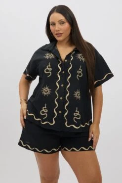 Black Relaxed Shirt Short Sleeve -You And All Fashion Store cwc2334ex 47r black 3