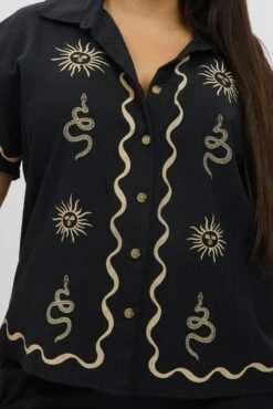 Black Relaxed Shirt Short Sleeve -You And All Fashion Store cwc2334ex 47r black 6