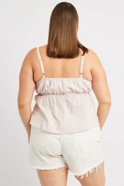 Beige Stripe Cami Top Sleeveless Gathered -You And All Fashion Store cwc2370d 10rb stripe 5