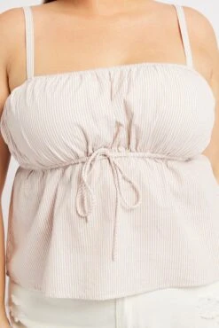 Beige Stripe Cami Top Sleeveless Gathered -You And All Fashion Store cwc2370d 10rb stripe 6