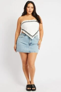 White Scarf Top Strapless Ric Rac Linen Blend -You And All Fashion Store cwc2411 47rb white 3