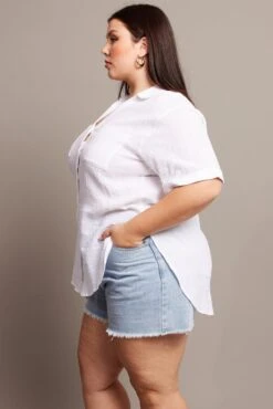 White Relaxed Shirt Short Sleeve Pocket -You And All Fashion Store cwc2466 47r white 4