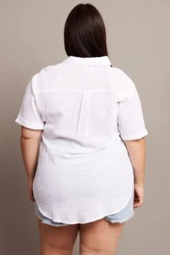 White Relaxed Shirt Short Sleeve Pocket -You And All Fashion Store cwc2466 47r white 5