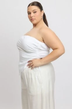 White Ruched Tube Top Strapless Linen Blend 9 White Ruched Tube Top Strapless Linen Blend -You And All Fashion Store cwc2467 47rb white 4