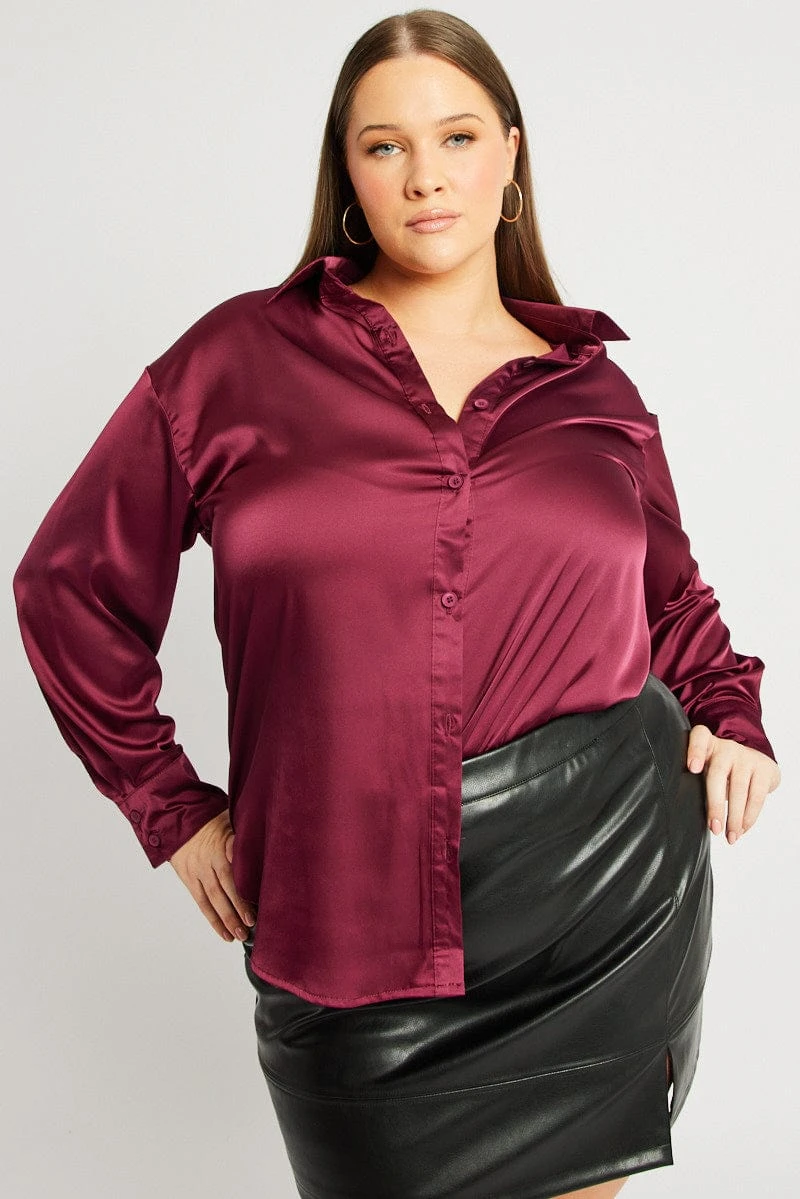 Red Satin Shirt Long Sleeve 3 Red Satin Shirt Long Sleeve - Image 3