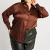 Brown Satin Shirt Long Sleeve