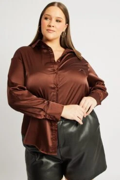 Brown Satin Shirt Long Sleeve -You And All Fashion Store cwc2470a 33r chocolate 3