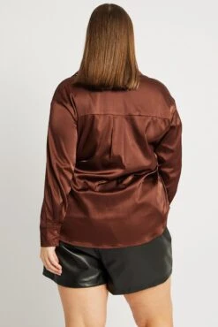 Brown Satin Shirt Long Sleeve -You And All Fashion Store cwc2470a 33r chocolate 5